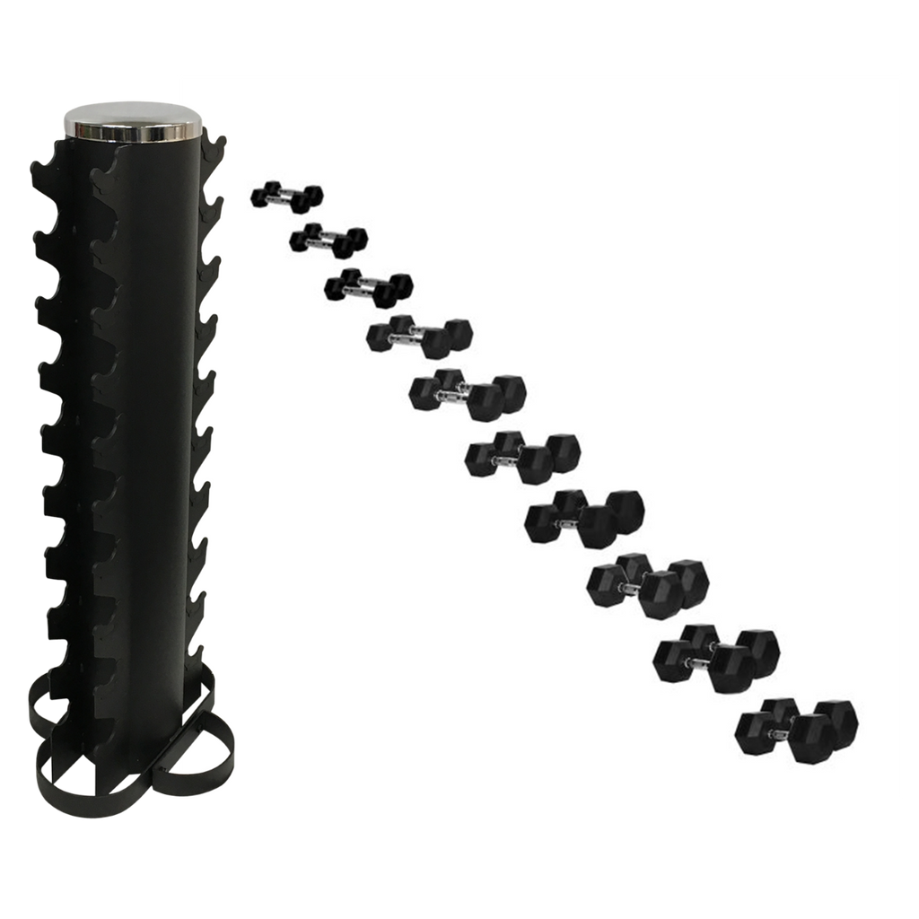 Rubber Hex Dumbbells Set 1-10kg with Rack