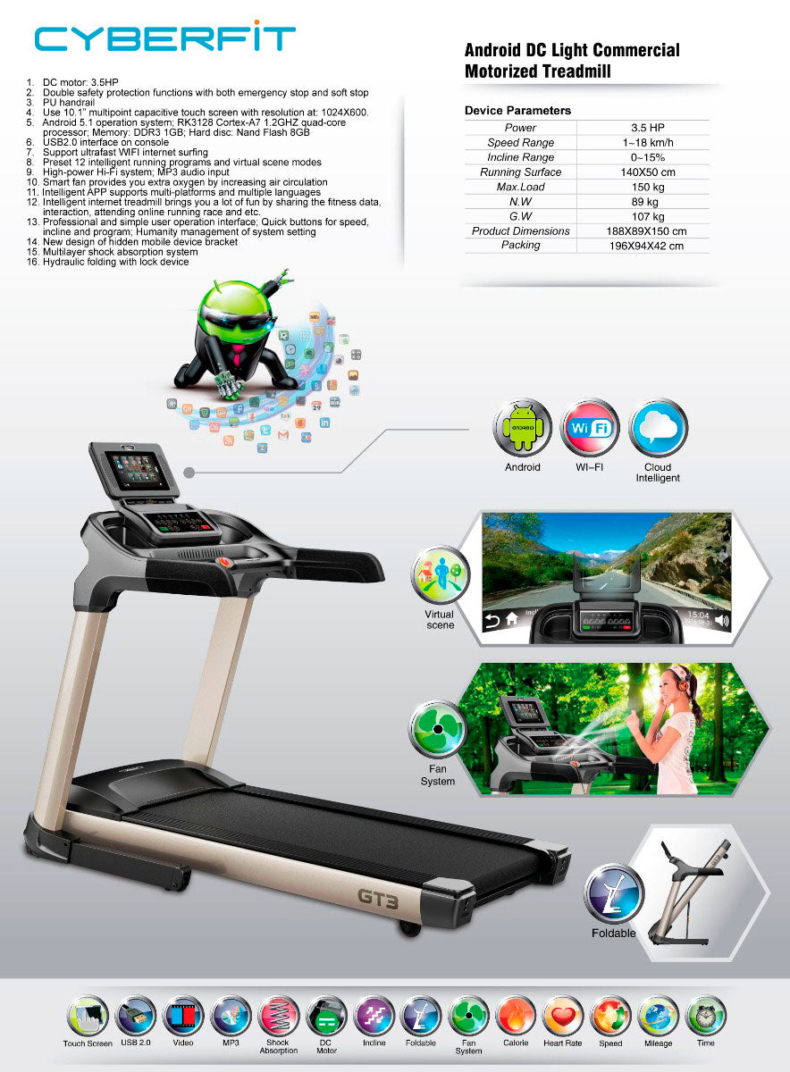 CYBERFIT GT3 Light Commercial Treadmill with Touch Screen