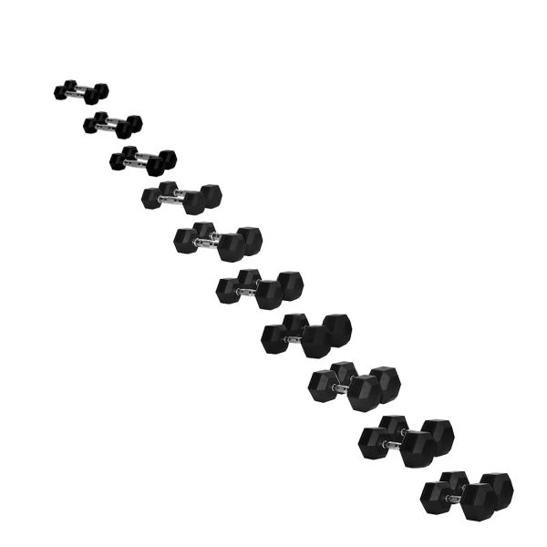 Rubber Hex Dumbbells Set 1-10kg with Rack