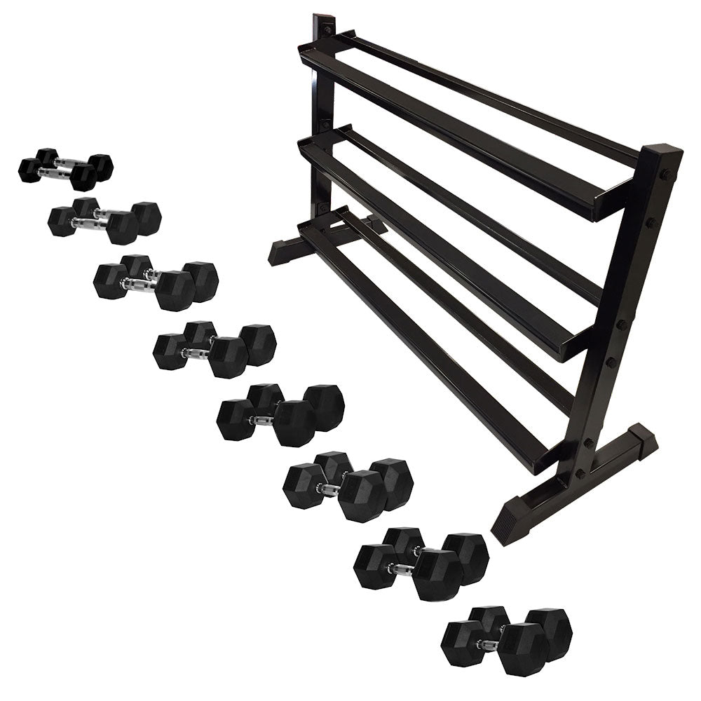 Hex Dumbbell Set 5-40kg (11 pairs) with 3 Tier Rack
