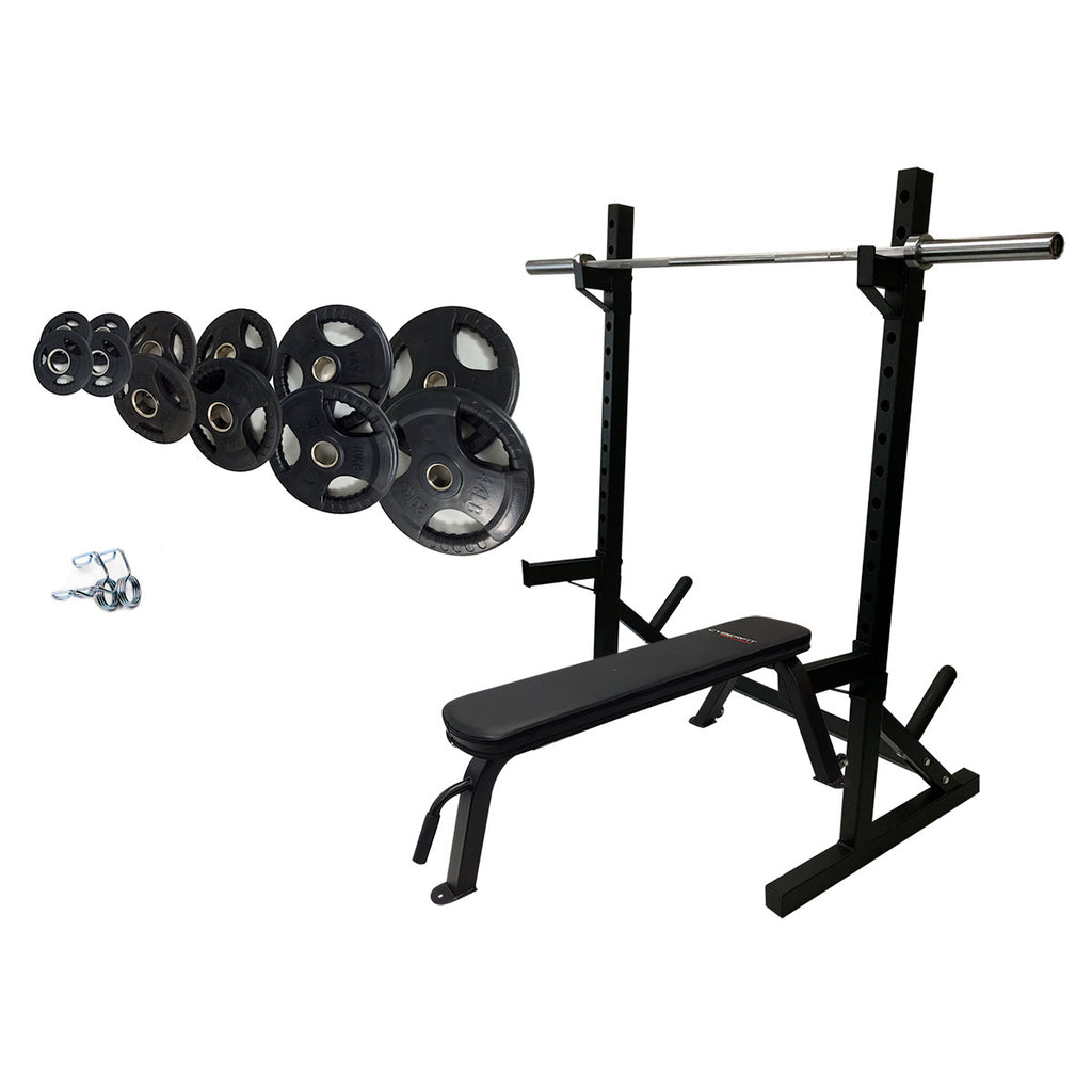 LC1 Squat Stands + Flat Bench + 100kg Weight Set Package