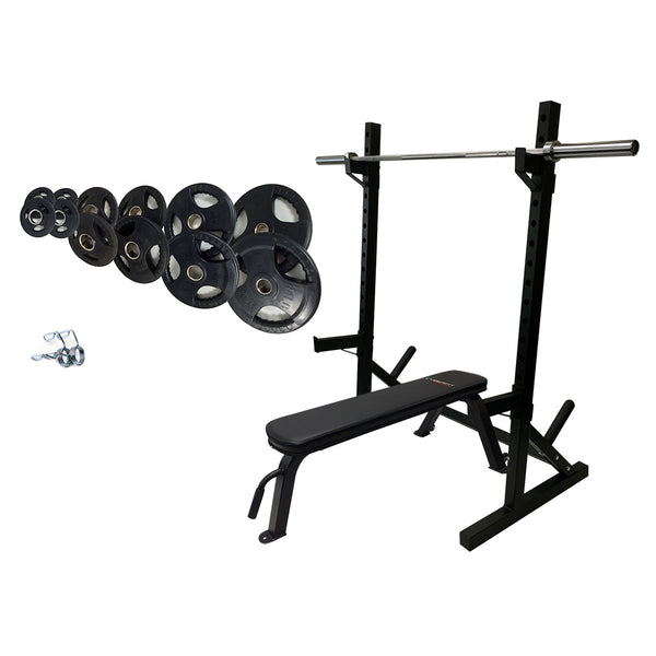 LC1 Squat Stands + Flat Bench + 100kg Weight Set Package