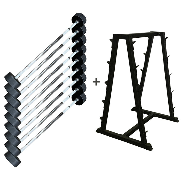 Commercial Rubber Barbells Set 10-50kg with Rack