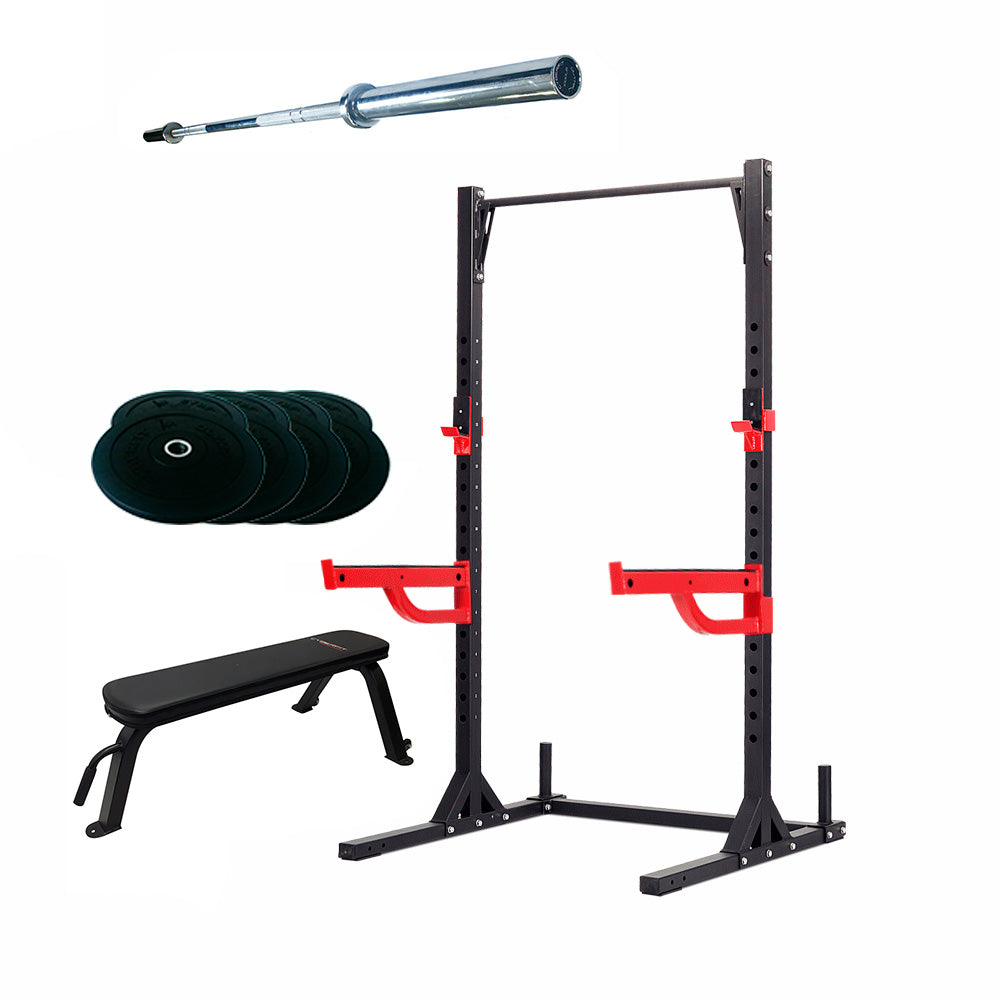 Commercial Half Rack Package with Bumper Weights and Bench