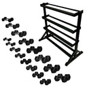 Rubber Hex Dumbbells Set 2-40kg (17 pairs) with 4 Tier Rack