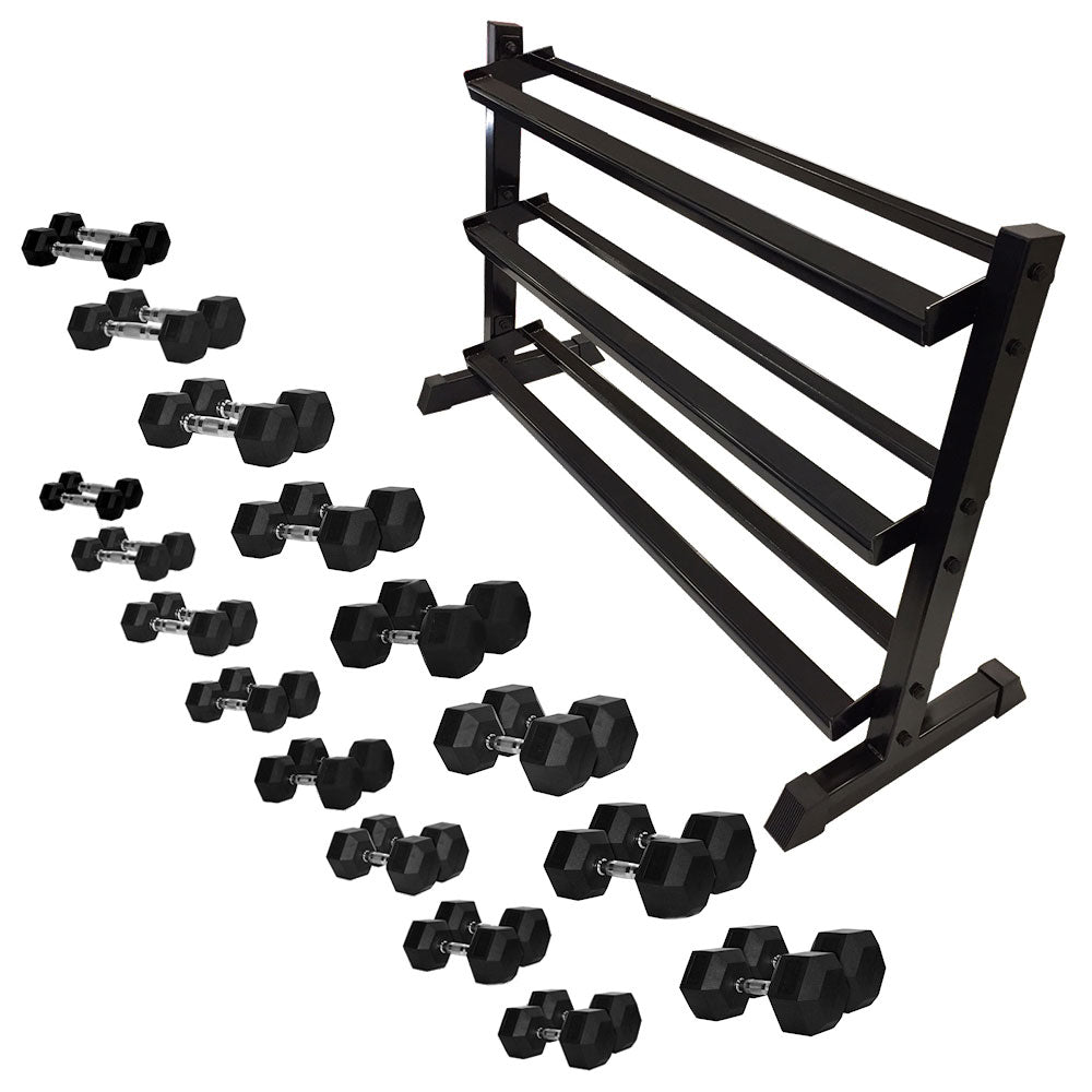 Hex Dumbbell Set 1-25kg (16 pairs) with Rack