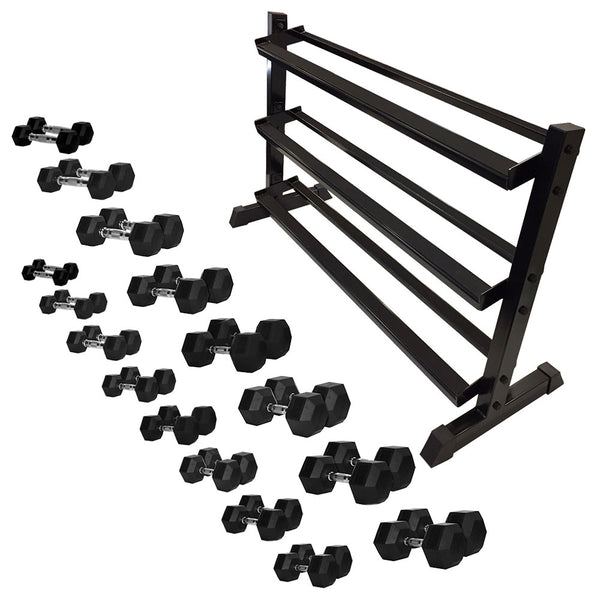 Hex Dumbbell Set 1-25kg (16 pairs) with Rack